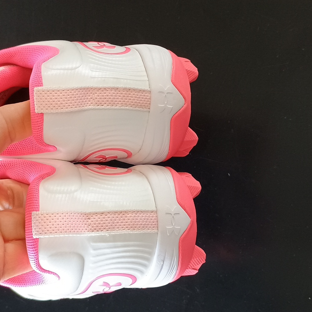Under Armour Kids Pink and White Cleats - Picture 7 of 10